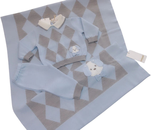 BIMBALÒ BABY BOYS SET - WOOL TOP, SHORTS + BLANKET