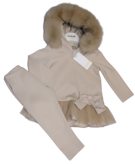 BIMBALÒ GIRLS LEGGING SET & COAT WITH FUR HOOD