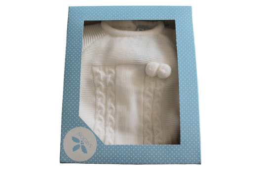 WHITE BABY BOYS KNITTED SET WITH POM POM - SARDON