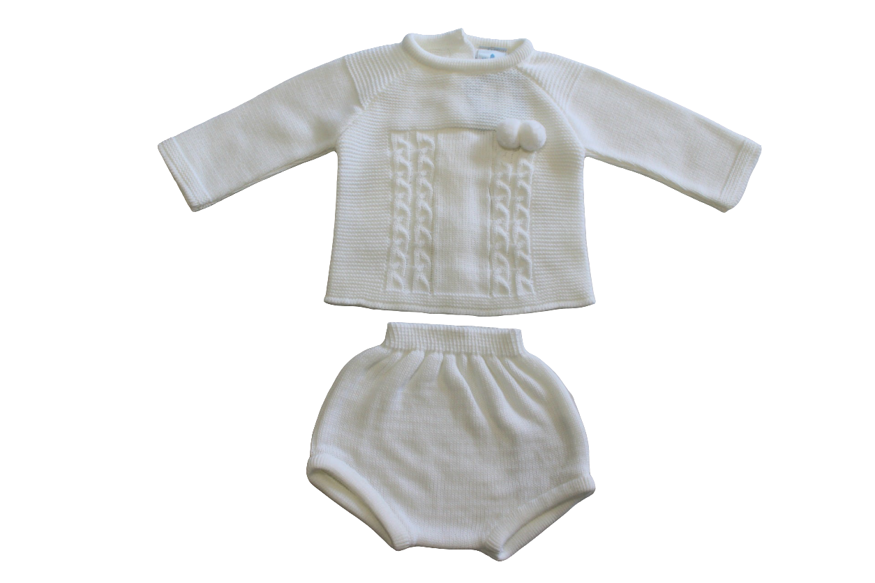 WHITE BABY BOYS KNITTED SET WITH POM POM - SARDON