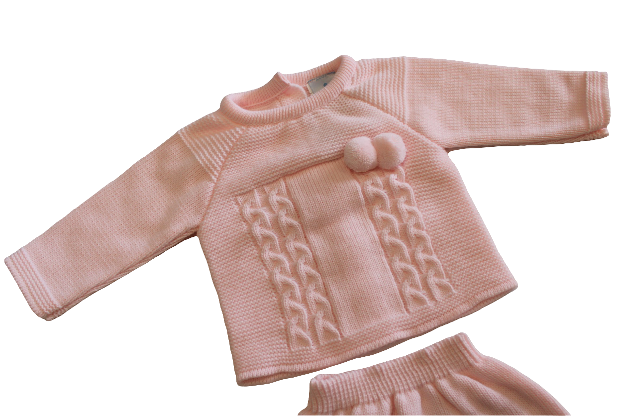PINK KNITTED SET WITH POM POM DETAIL - SARDON