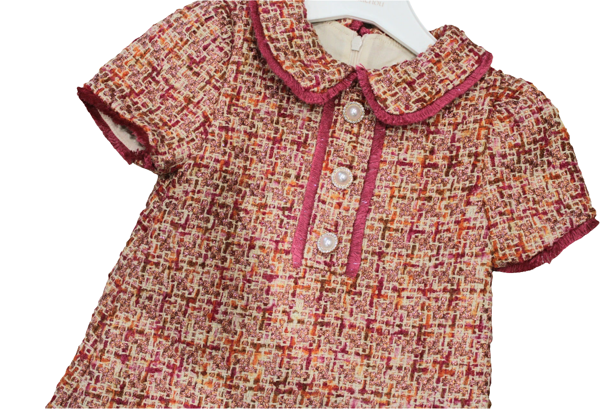 PINK TWEED DRESS WITH DIAMANTE BUTTONS - PATACHOU