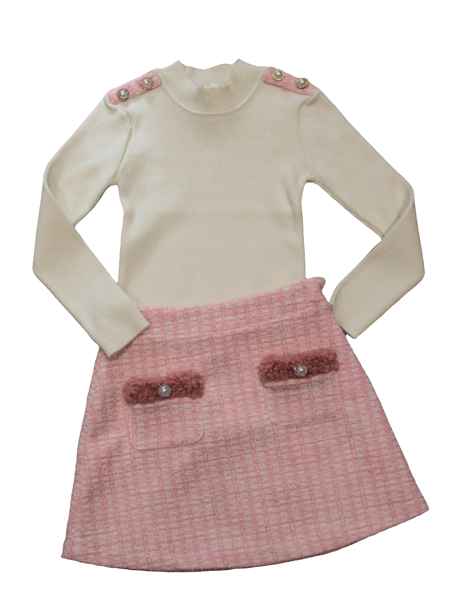 CREAM TOP & PINK TWEED SKIRT SET - PATACHOU