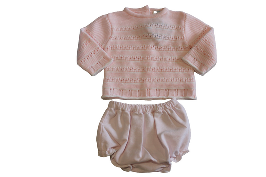 PINK AND WHITE KNITTED TOP AND ROMPER BOTTOMS - SARDON