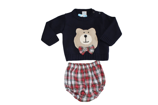 BABY NAVY JUMPER & GINGHAM BOTTOM SET - SARDON