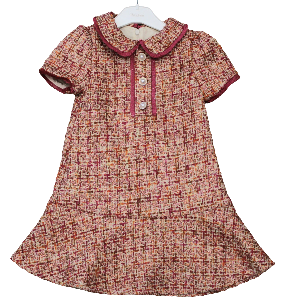 PINK TWEED DRESS WITH DIAMANTE BUTTONS - PATACHOU