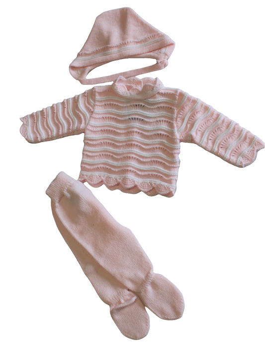 PINK BABY KNITTED SET WITH SCALLOP NECK - SARDON