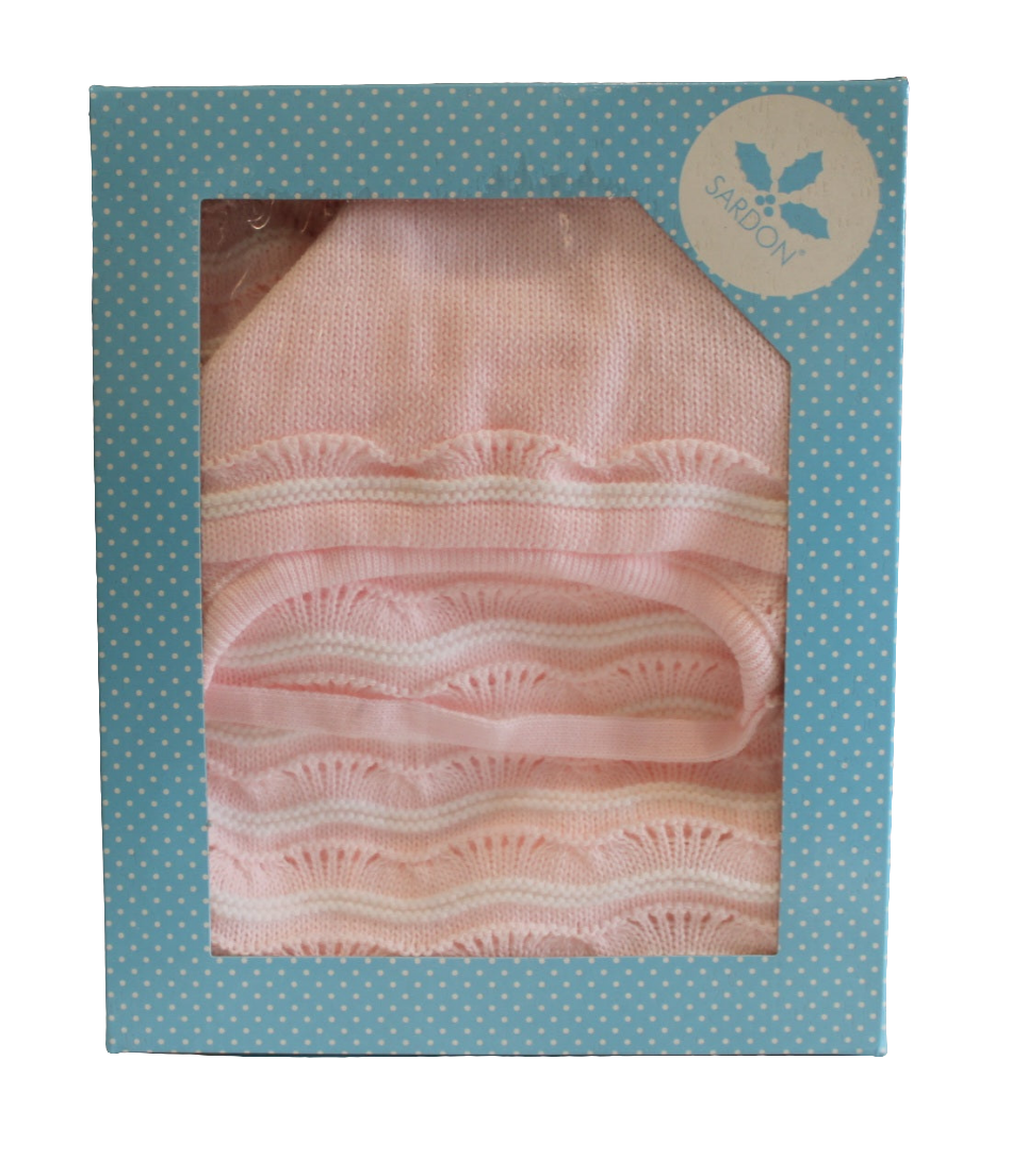 PINK BABY KNITTED SET WITH SCALLOP NECK - SARDON