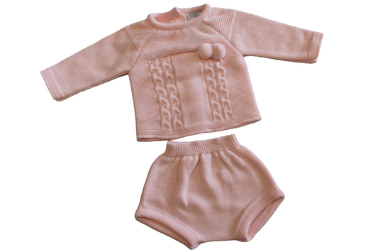 PINK KNITTED SET WITH POM POM DETAIL - SARDON