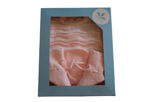 PINK KNITTED SET WITH BOOTIES & BONNET - SARDON