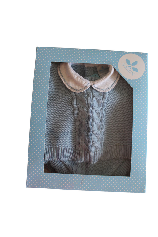 BLUE BABY BOY KNITTED SET WITH COLLAR - SARDON