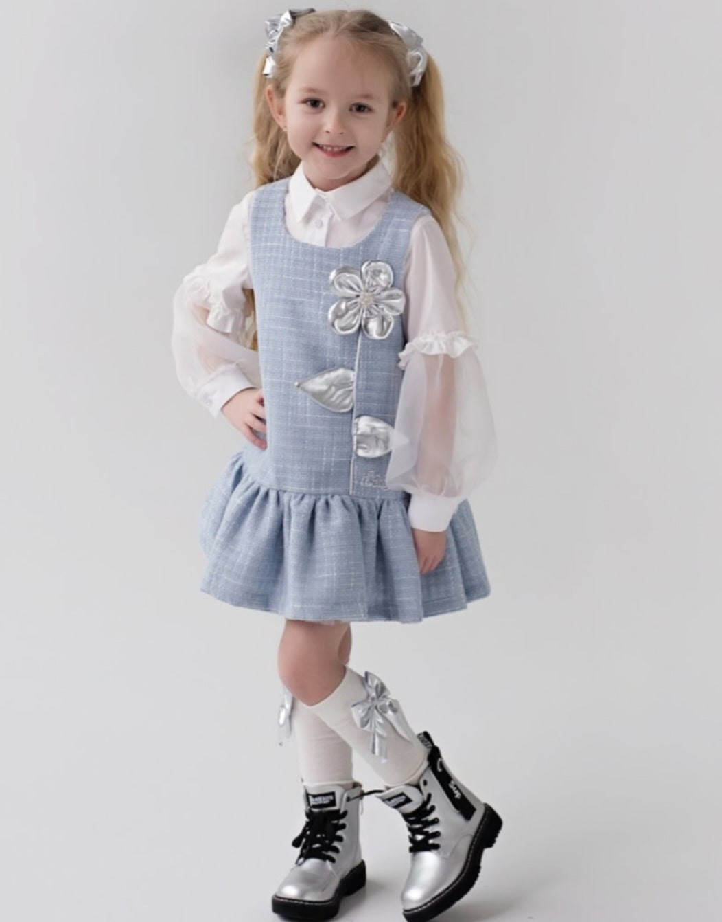 BLUE PINAFORE DRESS & BLOUSE SET - DAGA