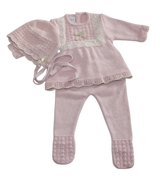 PAZ RODRIGUEZ PINK KNITTED SET WITH BONNET