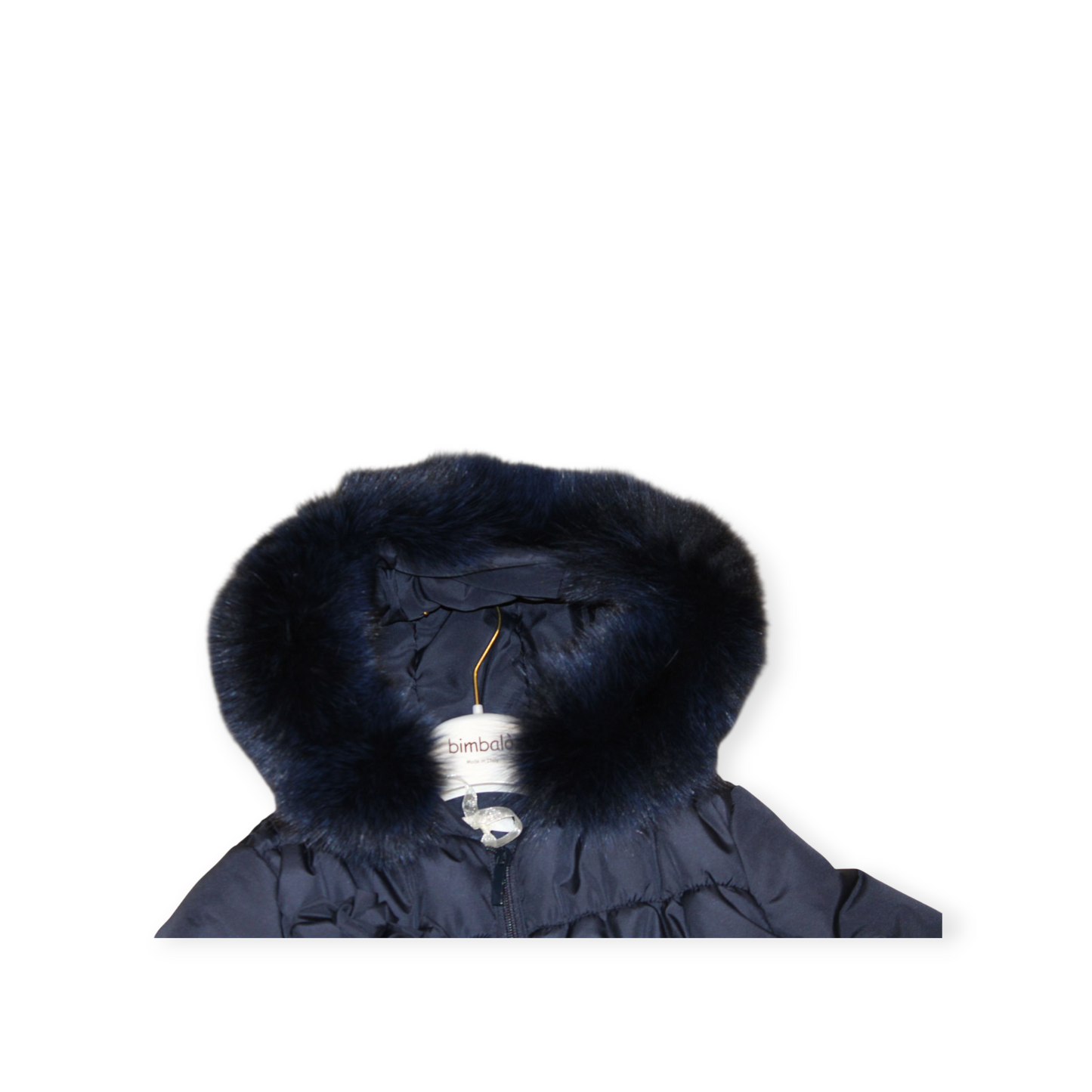 BIMBALO GIRLS NAVY COAT WITH FOX FUR TRIMMED HOOD