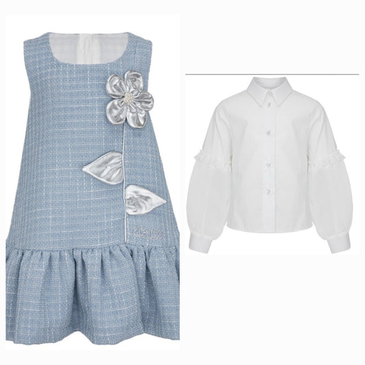BLUE PINAFORE DRESS & BLOUSE SET - DAGA