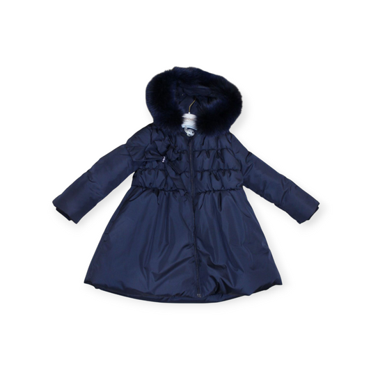 BIMBALO GIRLS NAVY COAT WITH FOX FUR TRIMMED HOOD