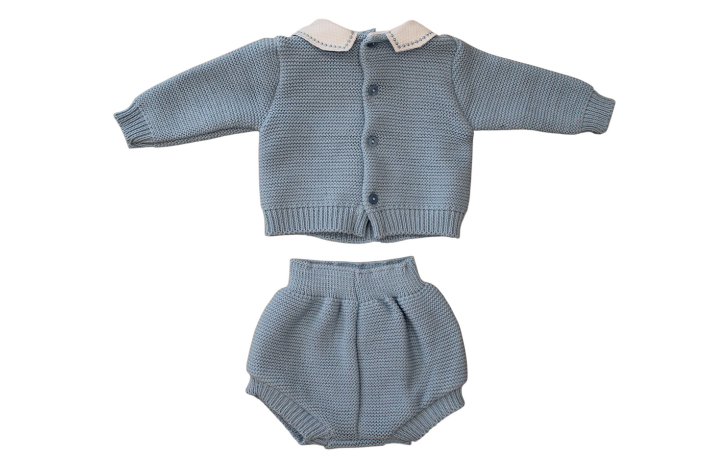 BLUE BABY BOY KNITTED SET WITH COLLAR - SARDON