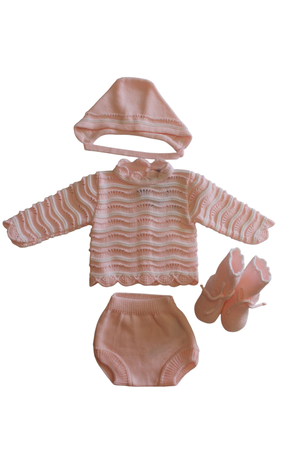 PINK KNITTED SET WITH BOOTIES & BONNET - SARDON