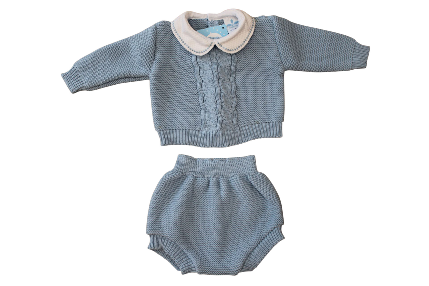 BLUE BABY BOY KNITTED SET WITH COLLAR - SARDON