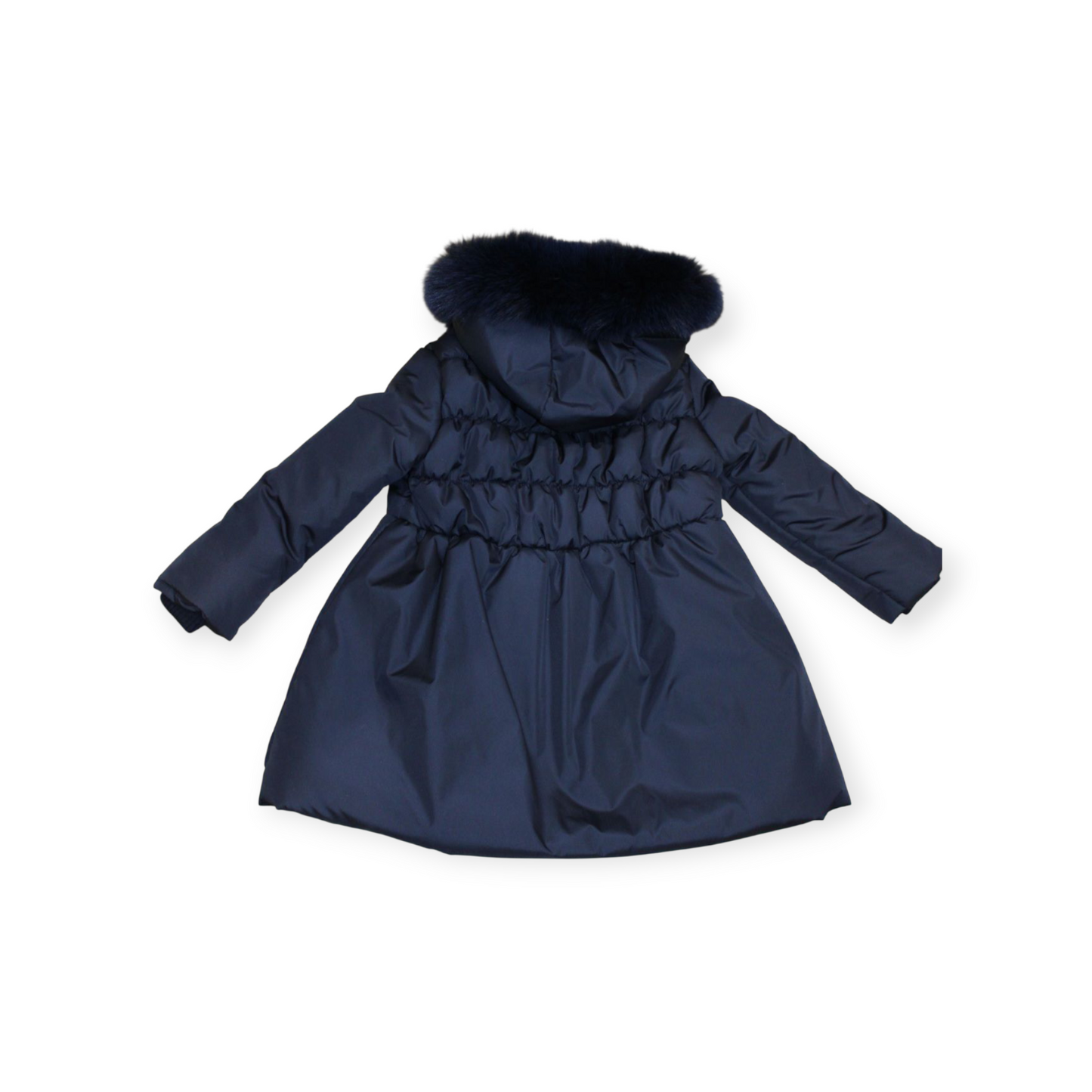 BIMBALO GIRLS NAVY COAT WITH FOX FUR TRIMMED HOOD
