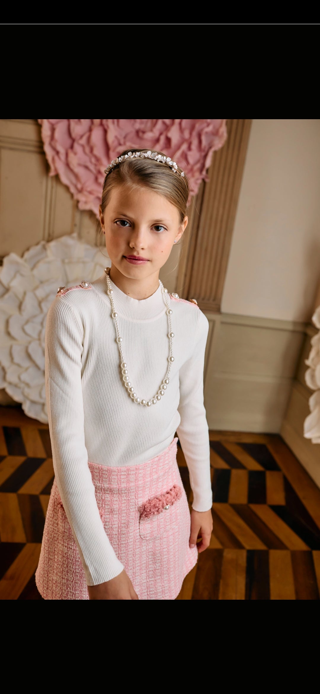 CREAM TOP & PINK TWEED SKIRT SET - PATACHOU