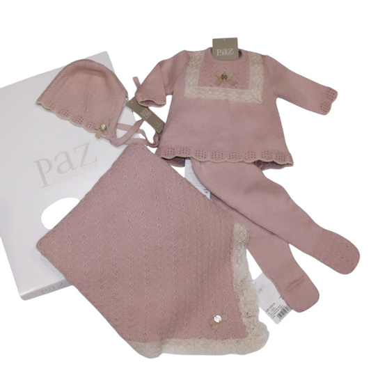 PAZ RODRIGUEZ PINK KNITTED SET WITH SHAWL