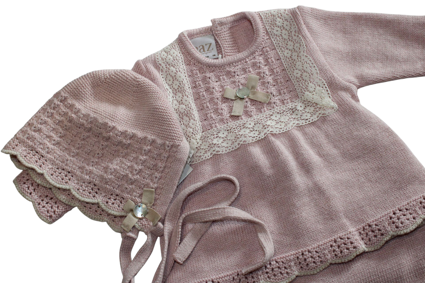PAZ RODRIGUEZ PINK KNITTED SET WITH BONNET