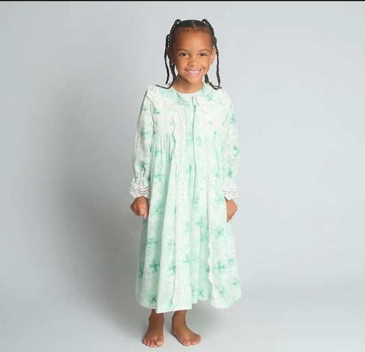 Beau kid mint green smocked nightgown set