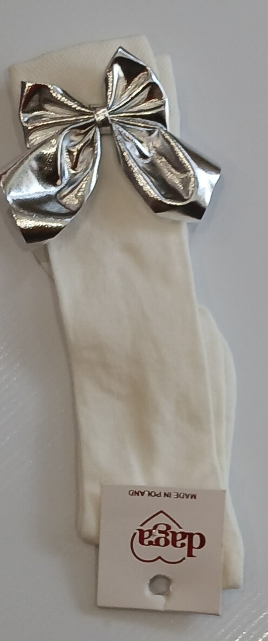 KNEE HIGH SOCKS WITH SLIVER BOW - DAGA