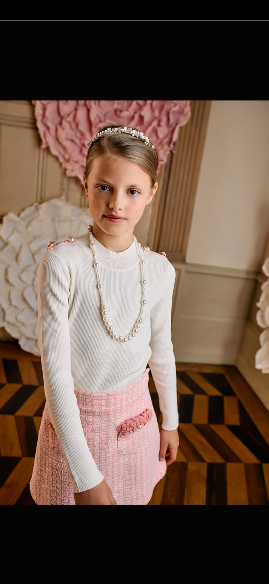 CREAM TOP & PINK TWEED SKIRT SET - PATACHOU